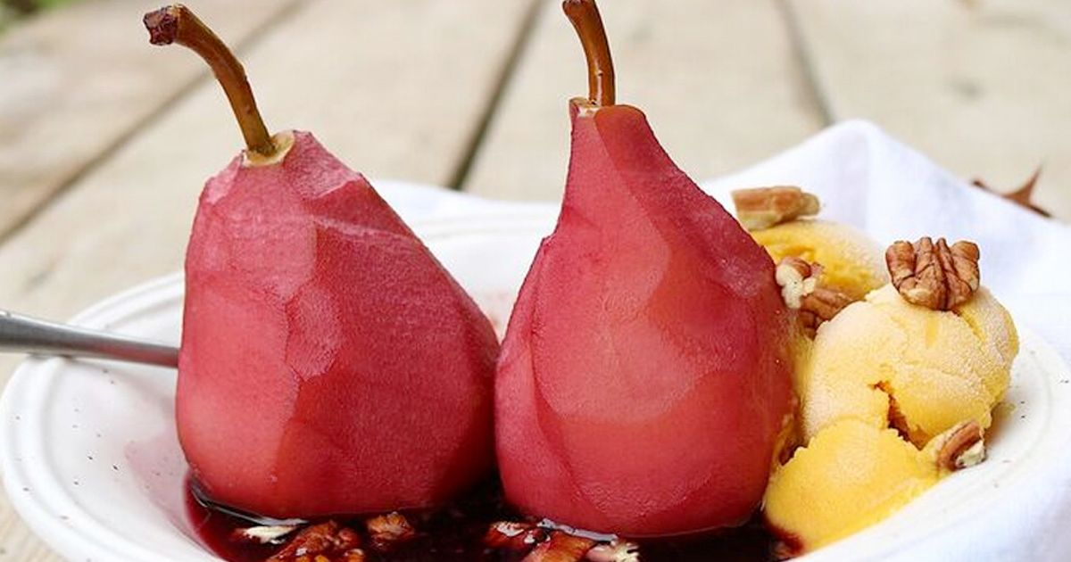 Sous Vide Red Wine Poached Pears