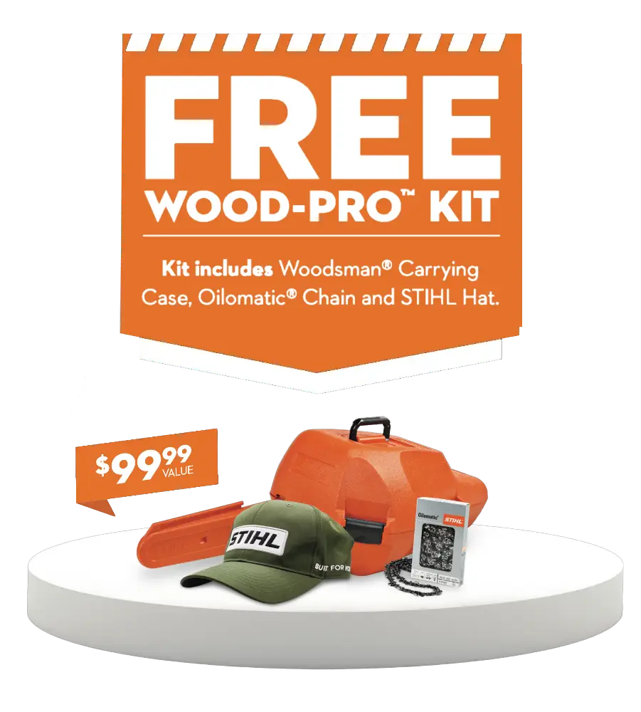 Free Wood-Pro kit with purchase of any eligible gas powered chainsaw